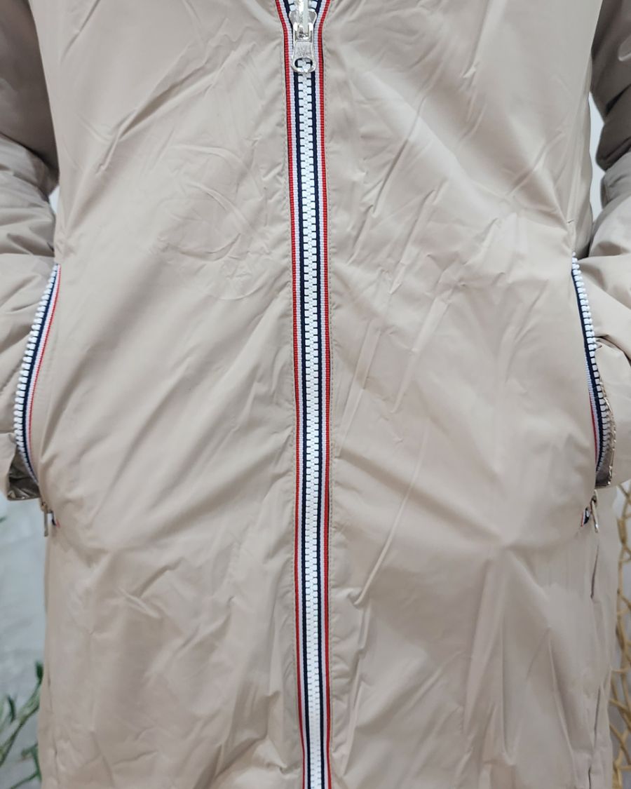 Parka doudoune femme longue épaisse réversible beige et dorée