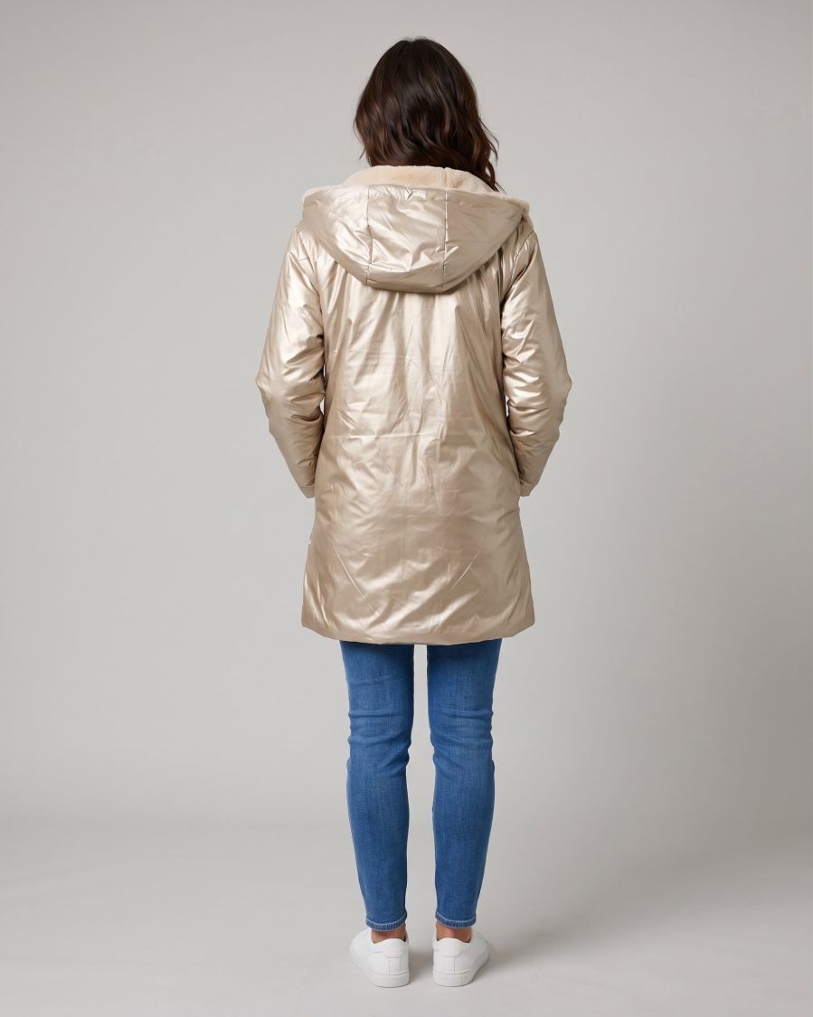 Parka femme dorée réversible fausse fourrure beige Armanda