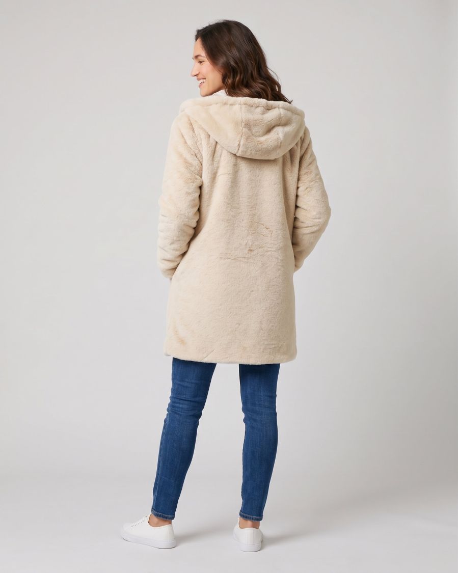 Parka femme dorée réversible fausse fourrure beige Armanda