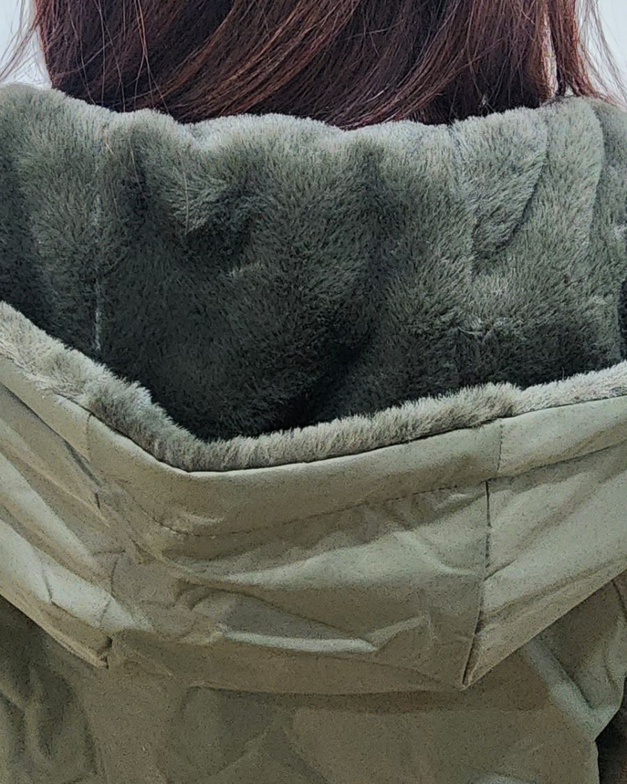Parka femme kaki réversible fausse fourrure Armanda