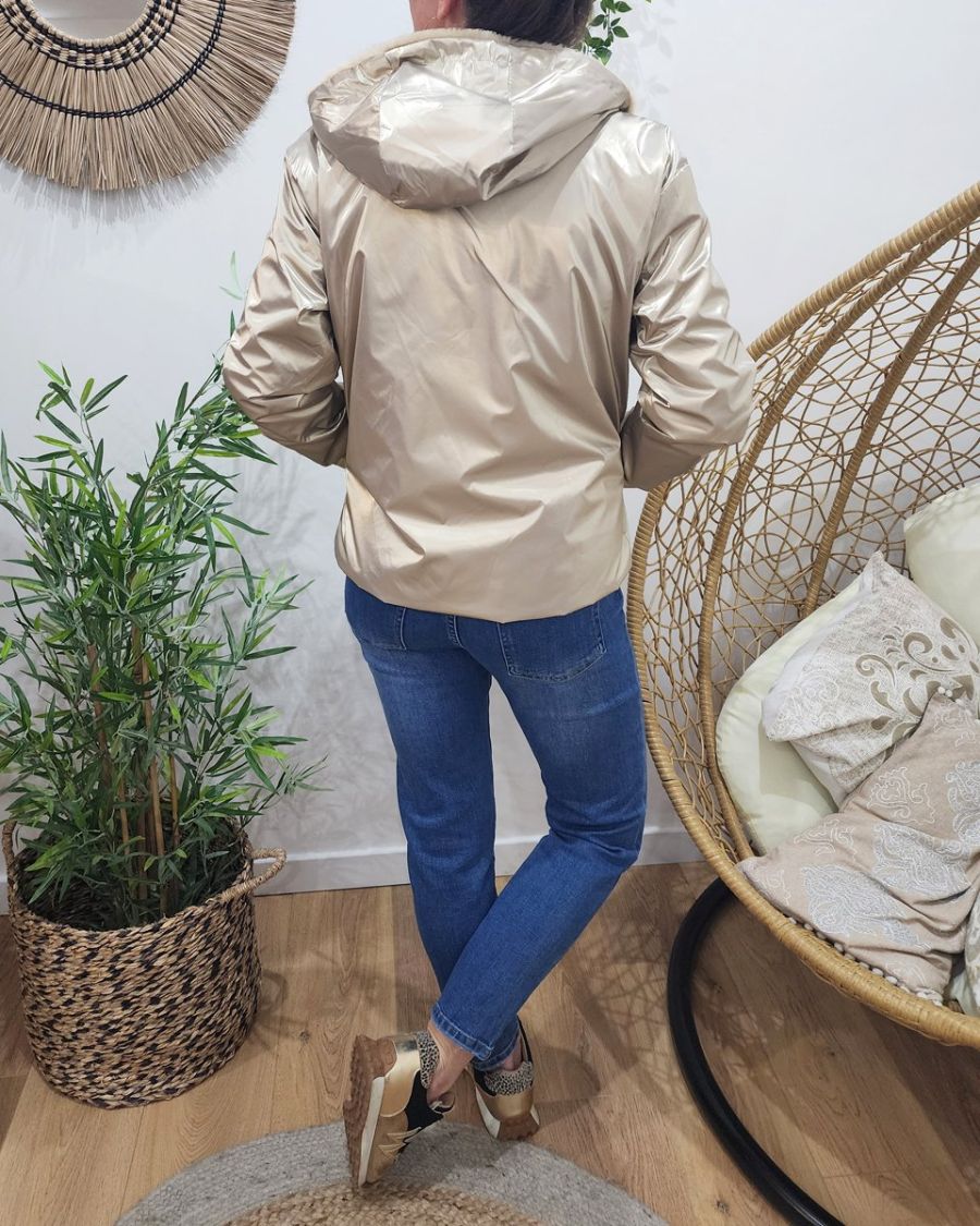 Parka femme dorée réversible fausse fourrure beige Sora