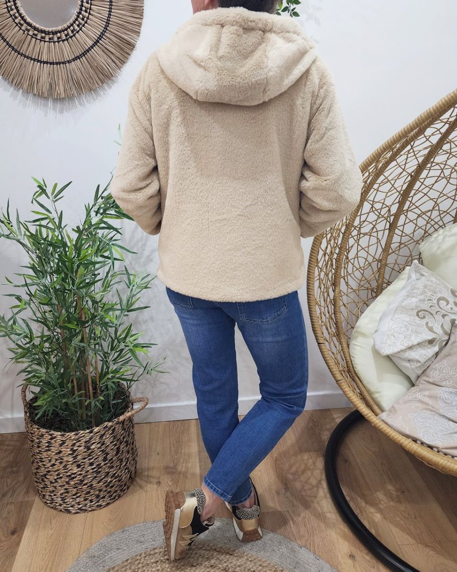 Parka femme dorée réversible fausse fourrure beige Sora