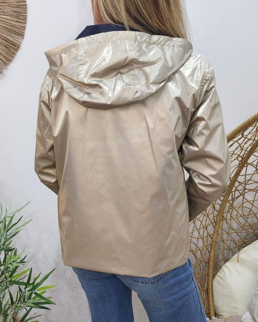 Parka fine femme courte réversible bleu marine et dorée Tina
