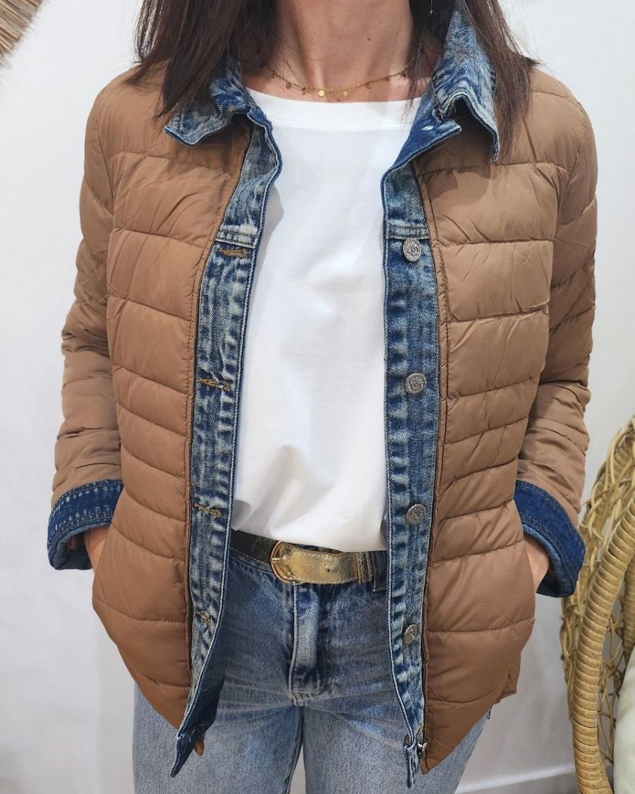 Doudoune femme camel rebords jeans
