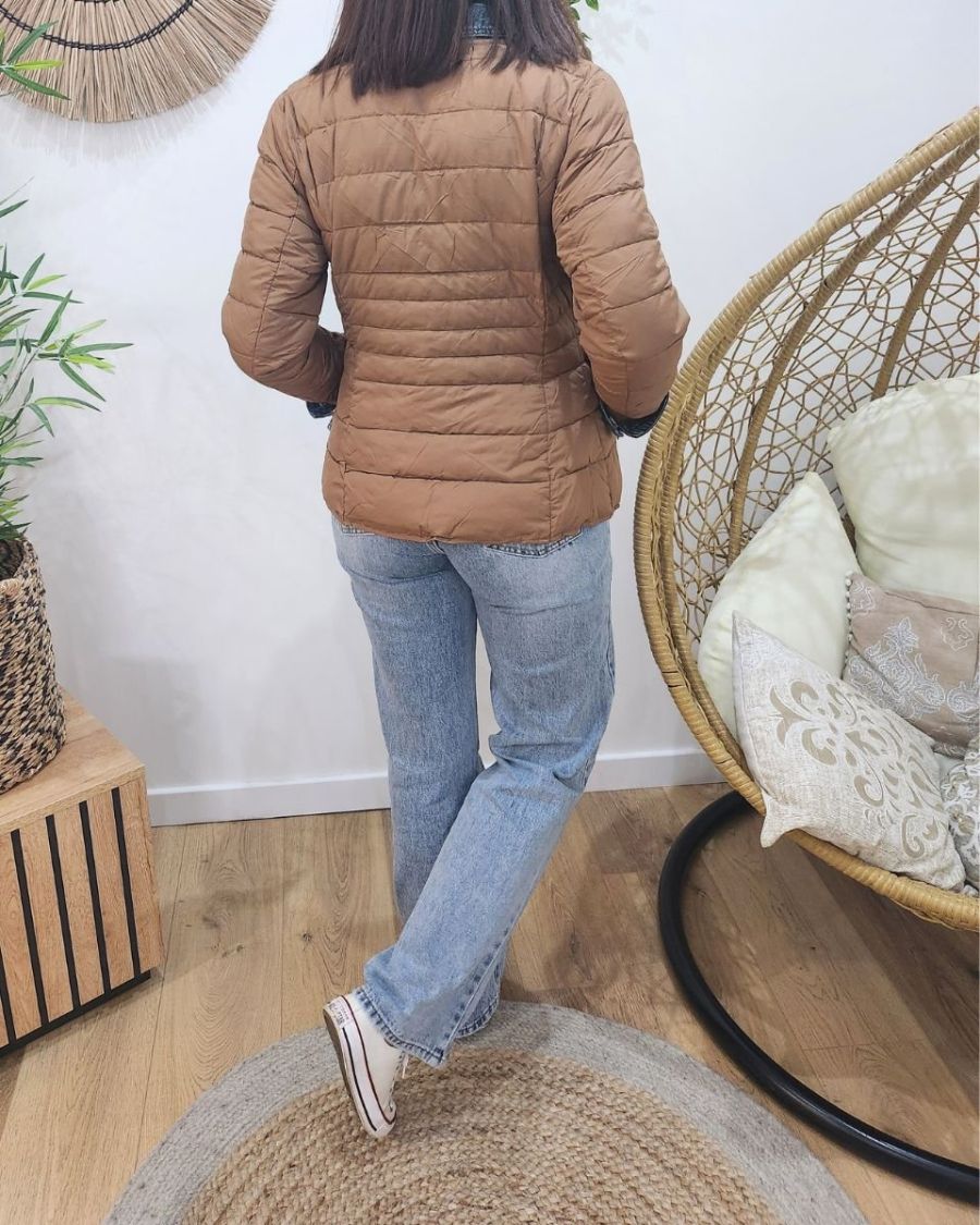 Doudoune femme camel rebords jeans