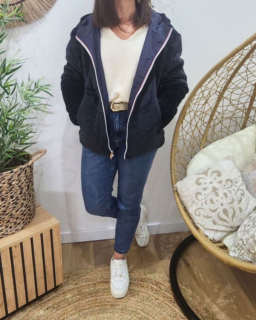Parka femme bleu marine réversible fausse fourrure Sora