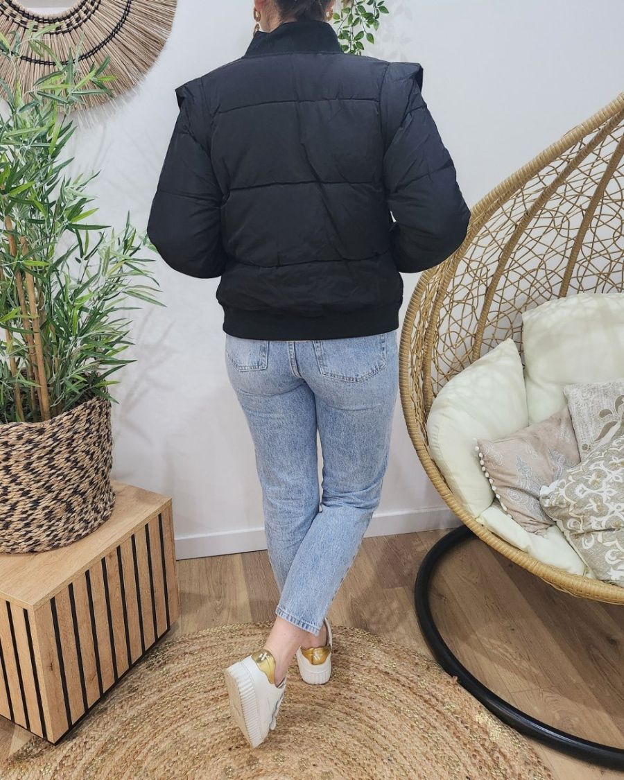 Doudoune noire courte femme style bombers