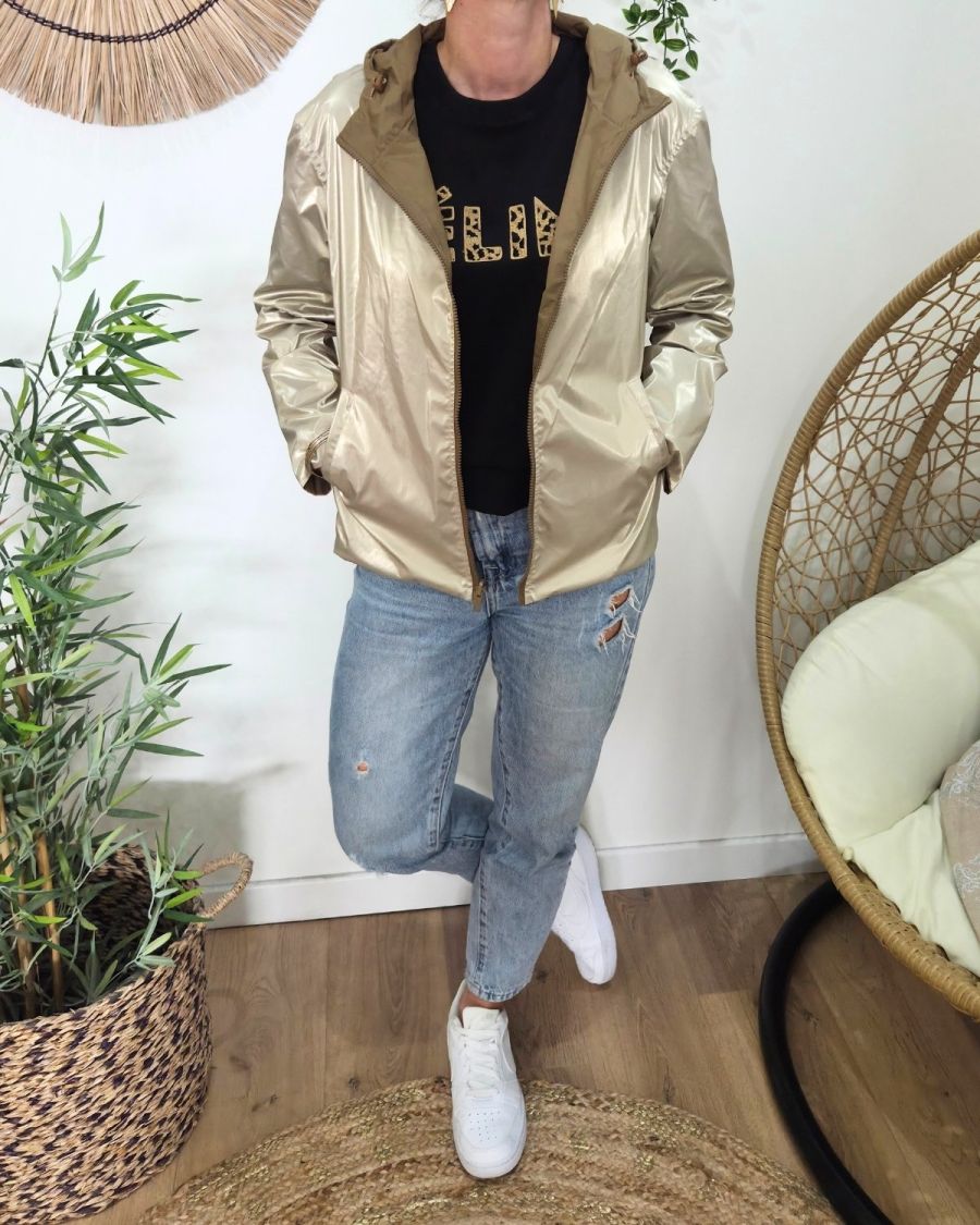Parka fine femme courte réversible camel et dorée Tina