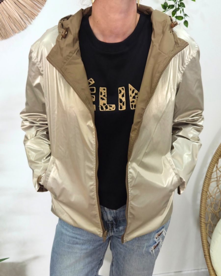Parka fine femme courte réversible camel et dorée Tina