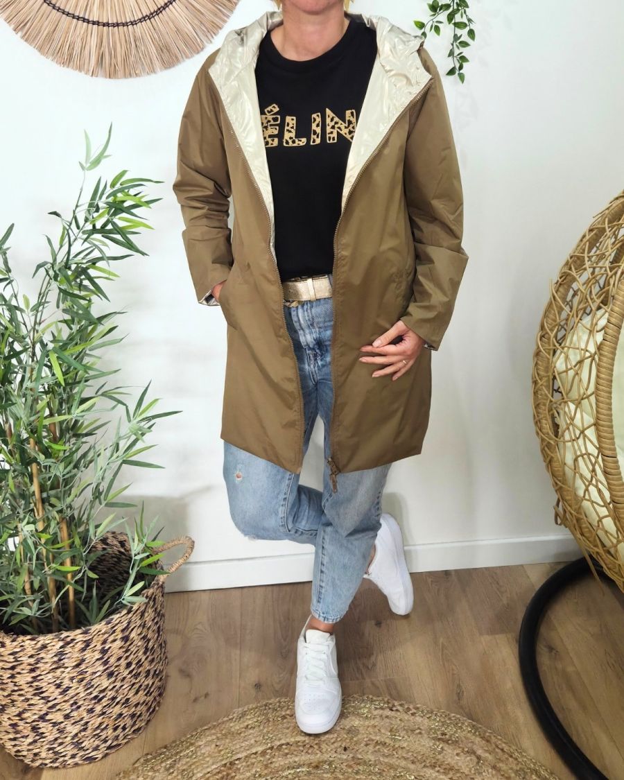Parka fine femme longue réversible camel et dorée Lydia
