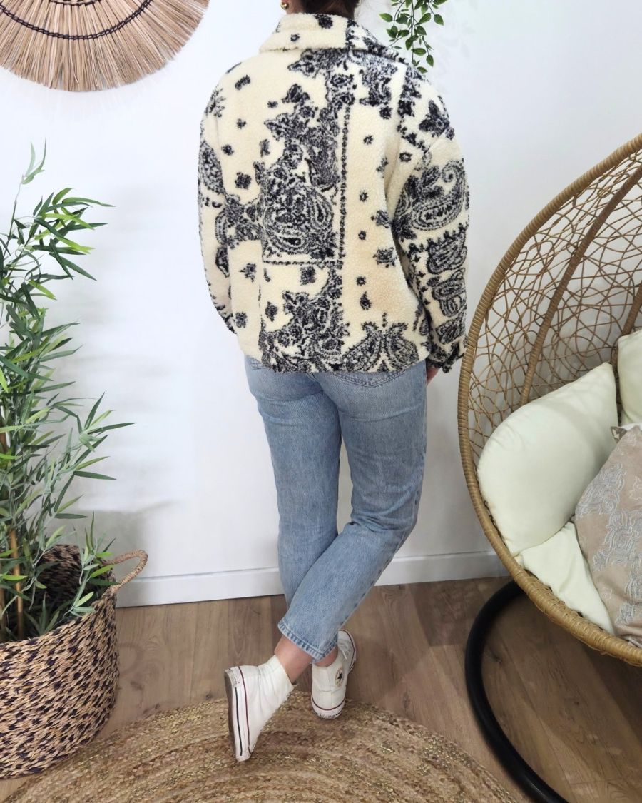 Manteau femme bouclettes écru et noir Zoraïa