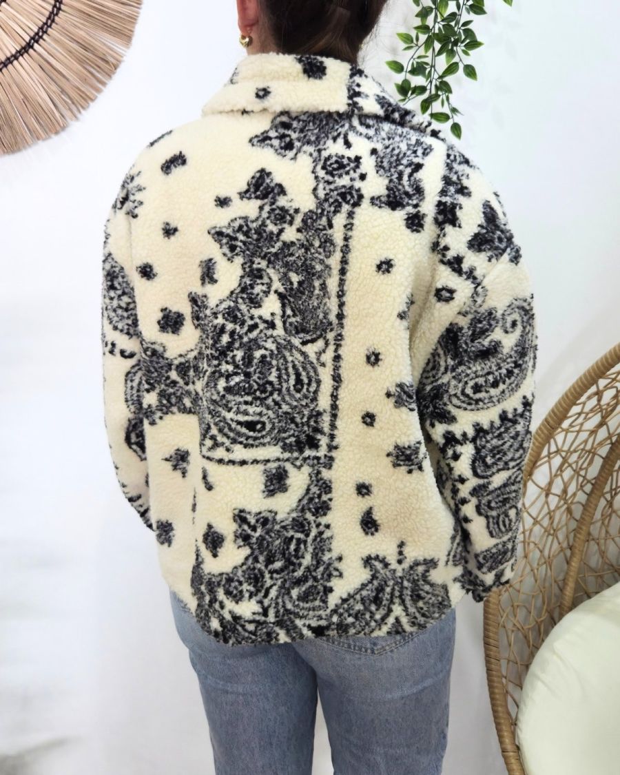 Manteau femme bouclettes écru et noir Zoraïa