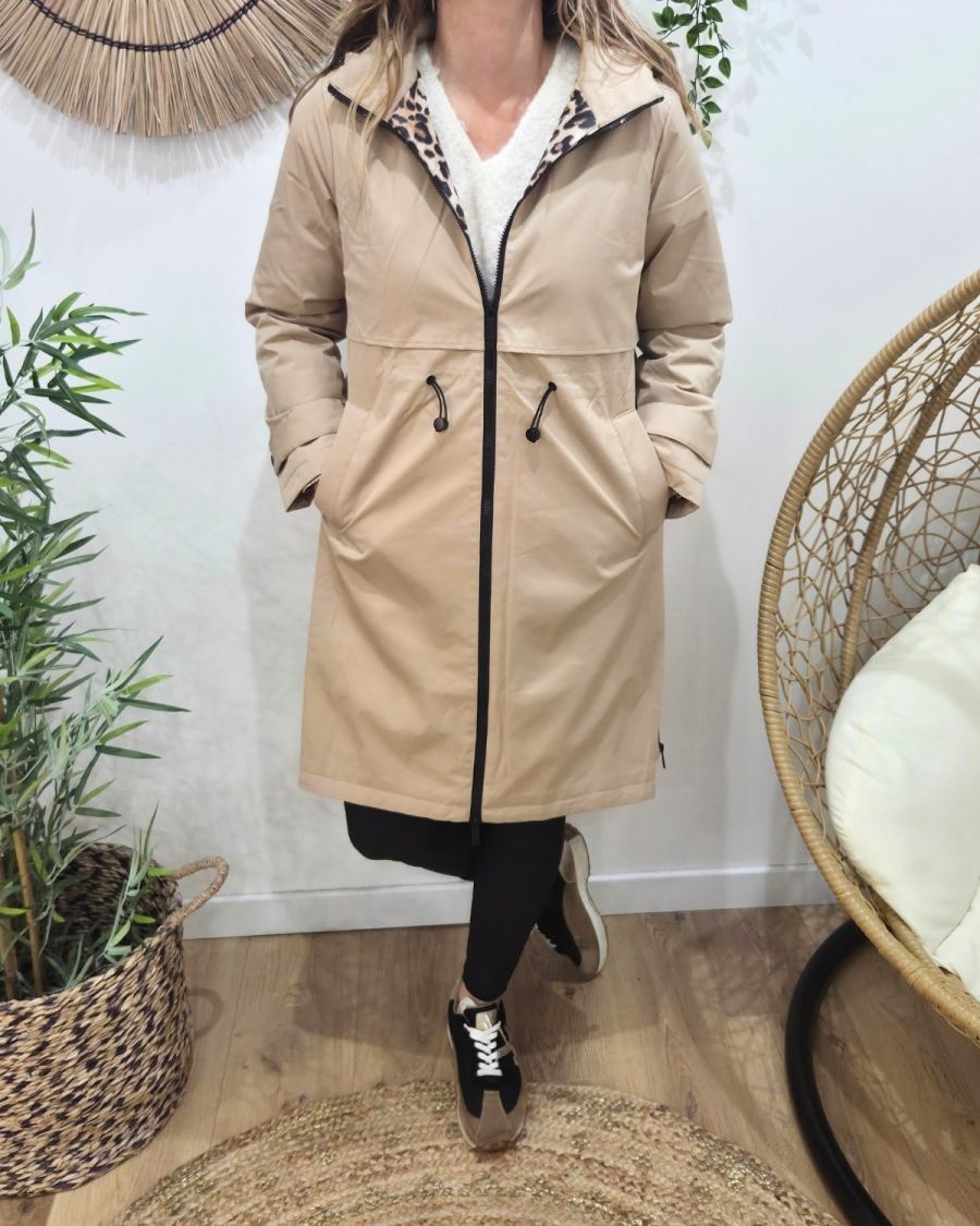 Parka femme longue esprit trench beige Nola