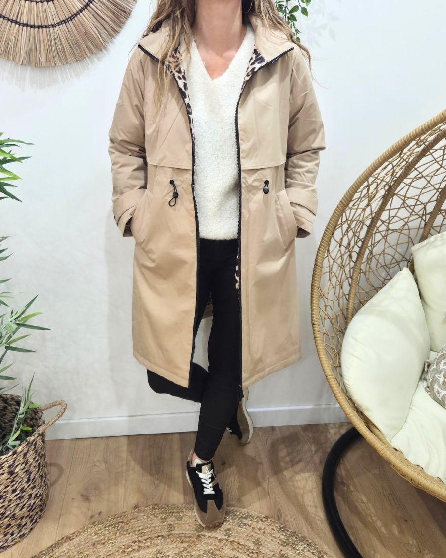 Parka femme longue esprit trench beige Nola