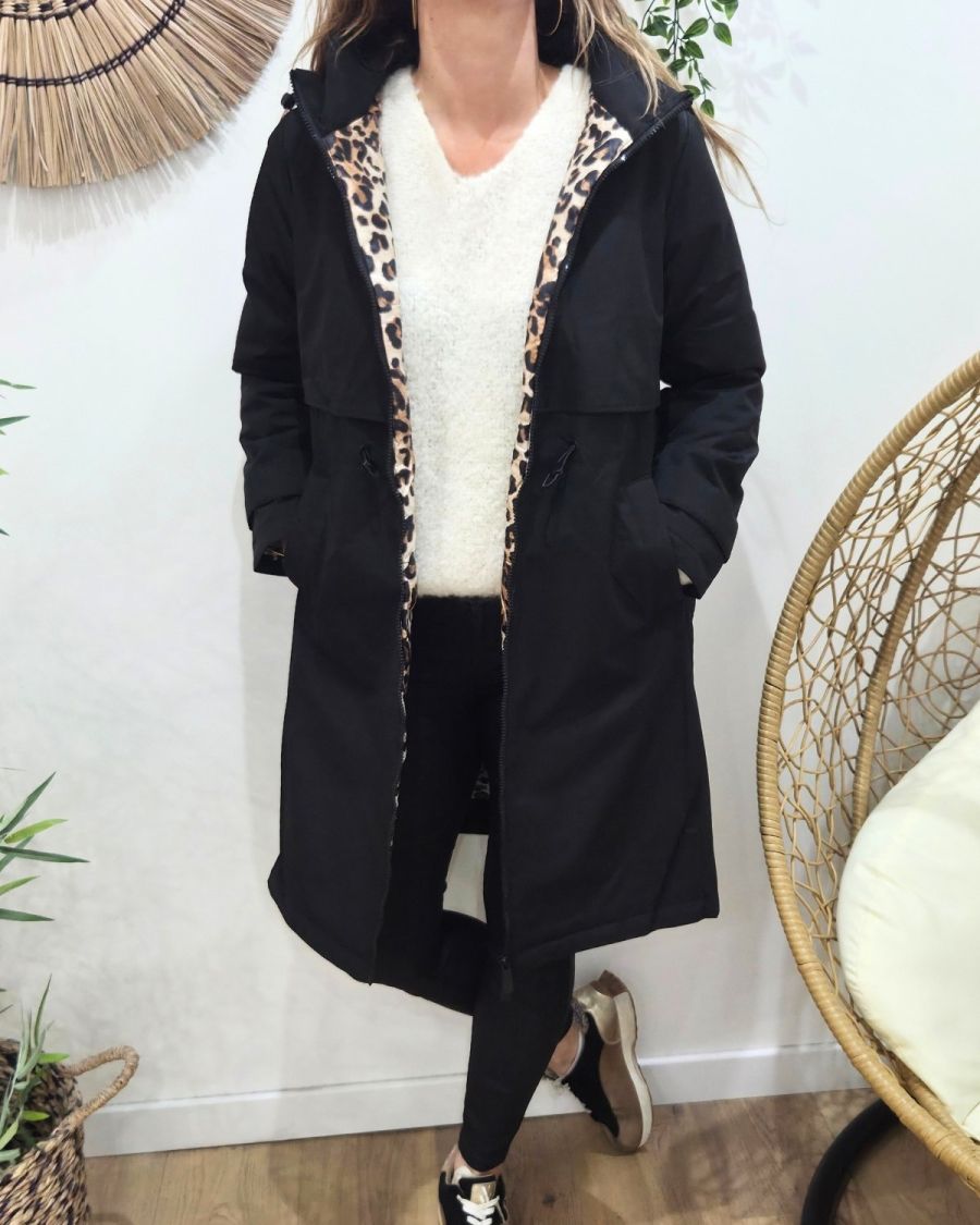 Parka femme longue esprit trench noire Nola
