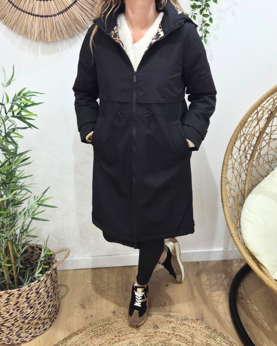 Parka femme longue esprit trench noire Nola