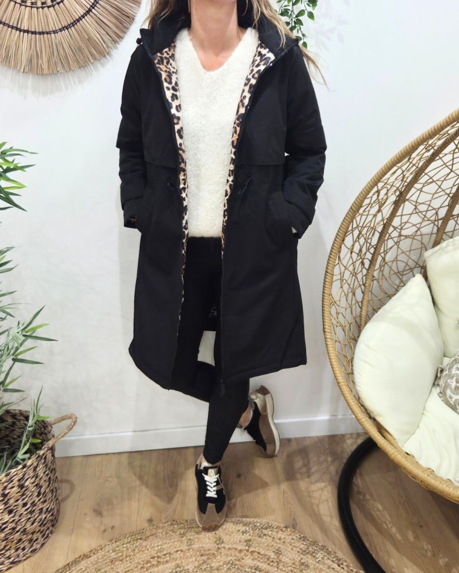 Parka femme longue esprit trench noire Nola