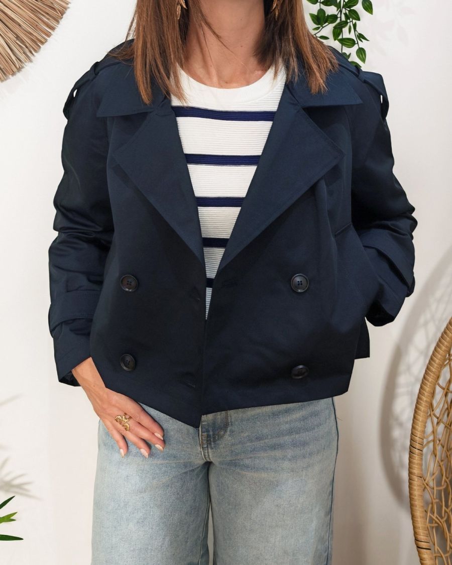 Manteau femme trench court marine