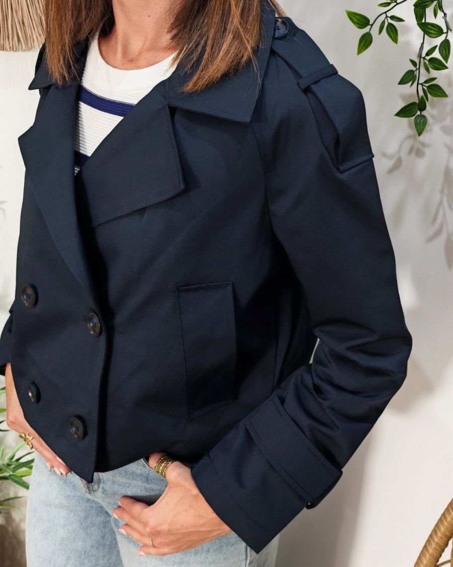 Manteau femme trench court marine
