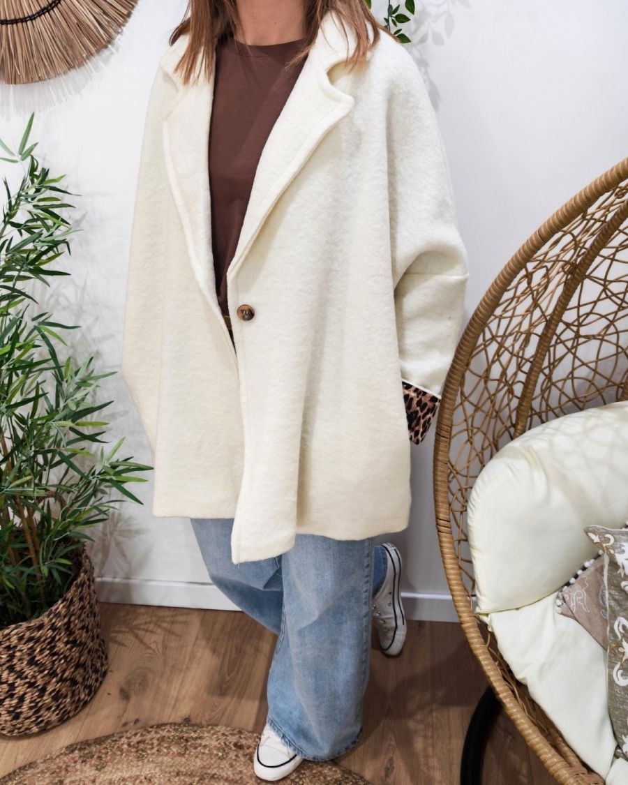 Manteau long femme dos étoile et manches léopard