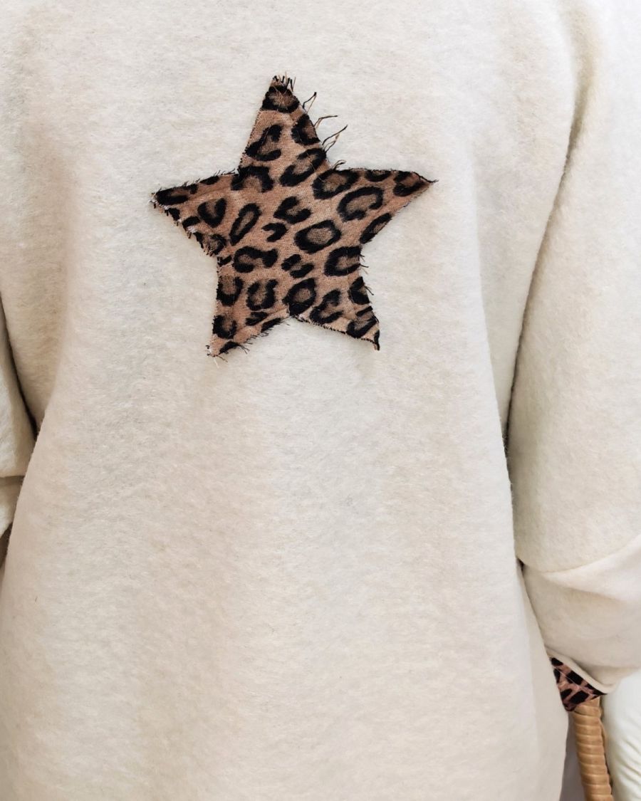 Manteau long femme dos étoile et manches léopard