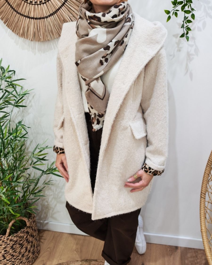 Manteau long femme à capuche poches plaquées