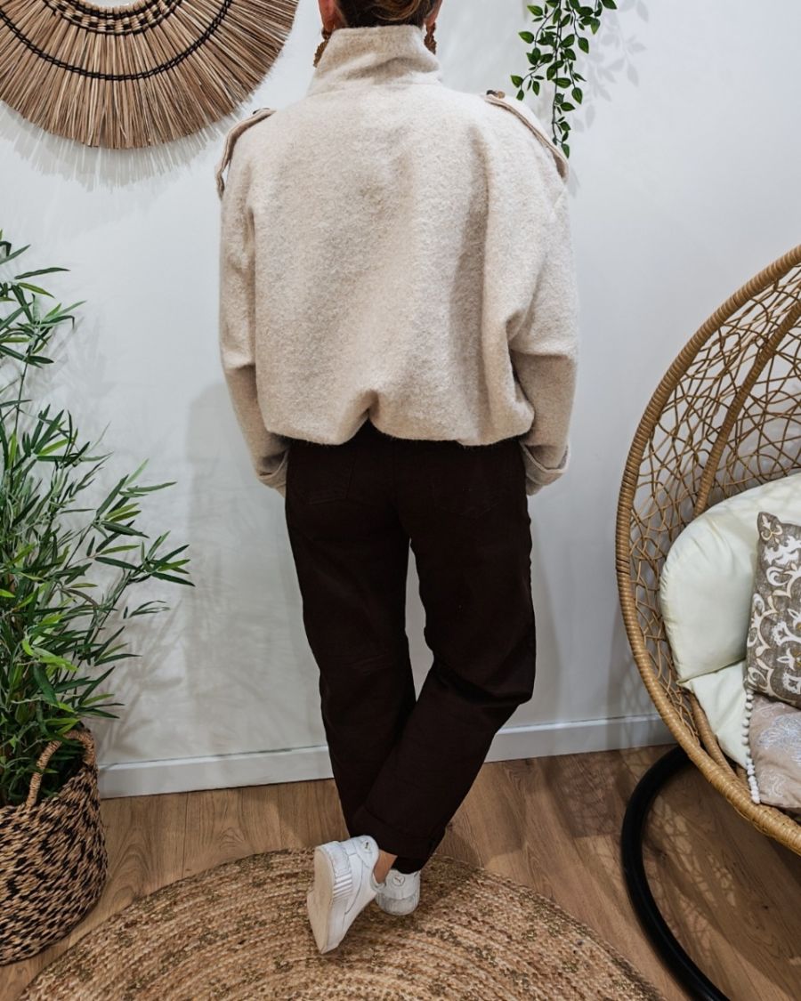 Manteau court femme effet bombers col montant revers à carreaux