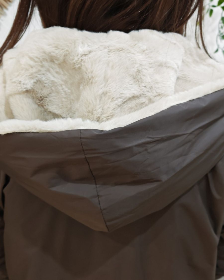 Parka longue femme marron fourrée beige réversible Théia