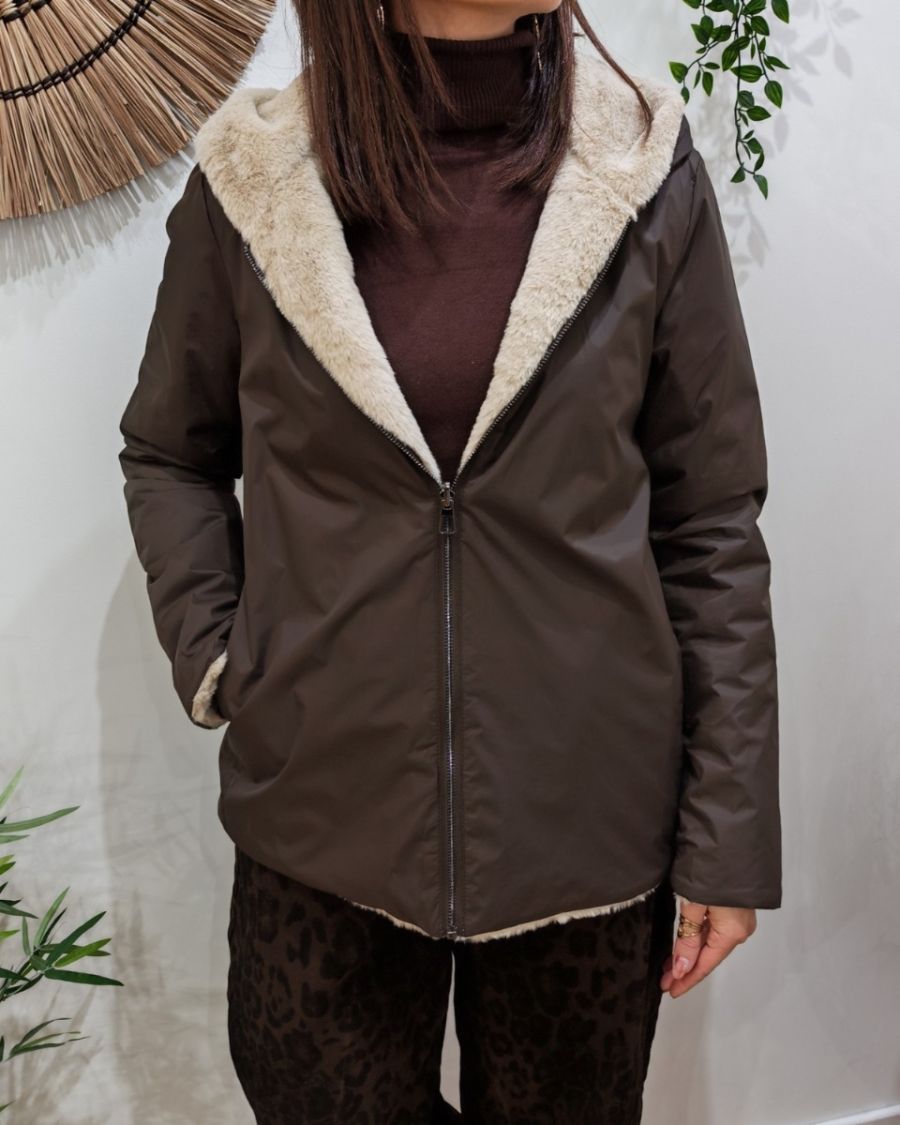 Parka courte femme marron fourrée beige réversible Inara