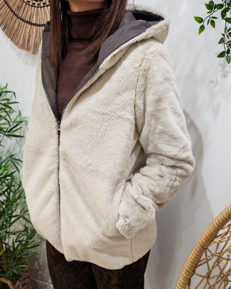 Parka courte femme marron fourrée beige réversible Inara