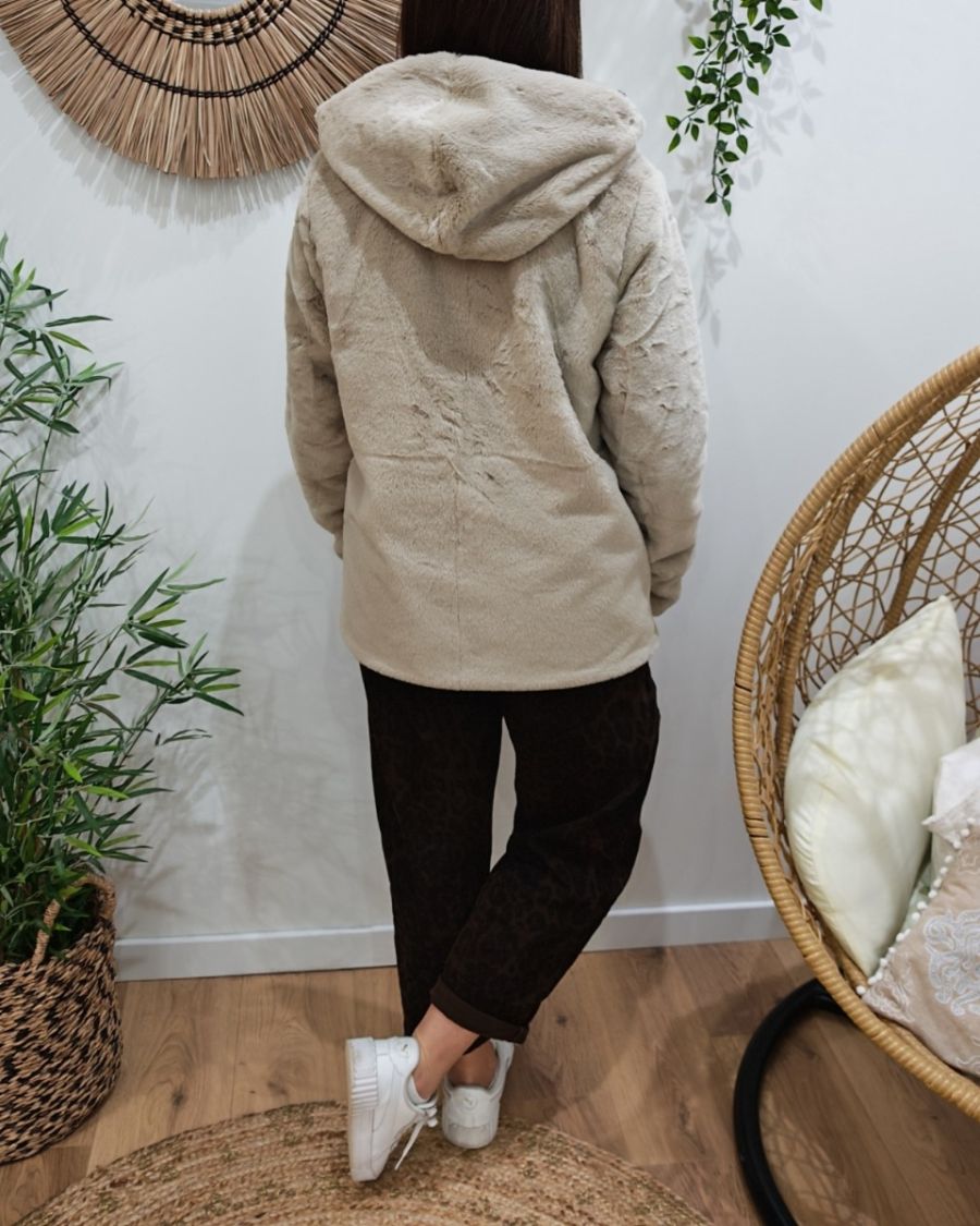 Parka courte femme marron fourrée beige réversible Inara