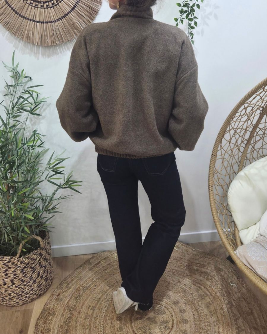Manteau femme boutonné col montant revers à carreaux Adosinda