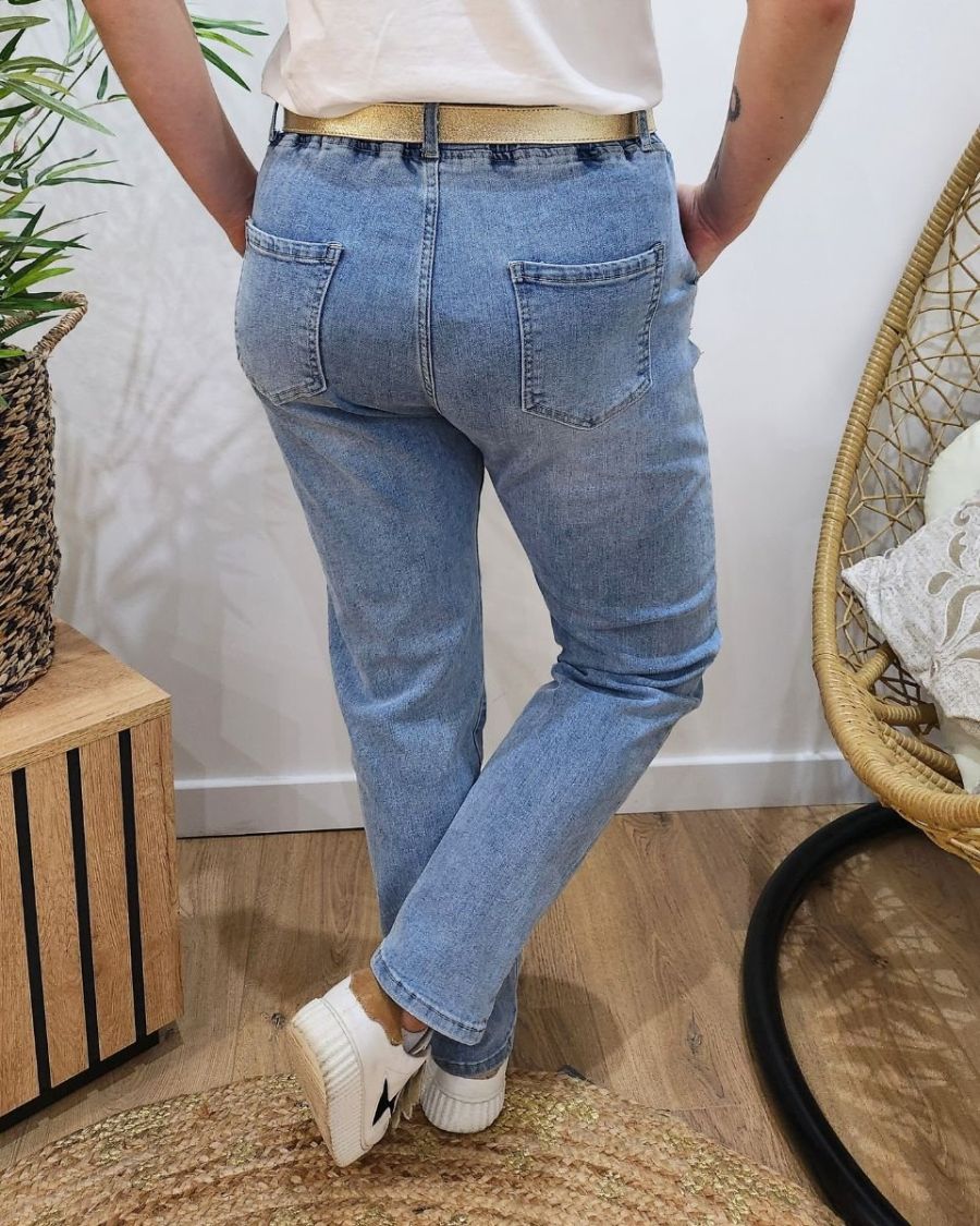 Jean femme élastiqué grande taille bleu clair délavé Raquel