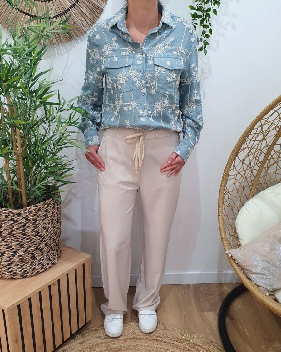Pantalon femme fluide uni beige Nellie