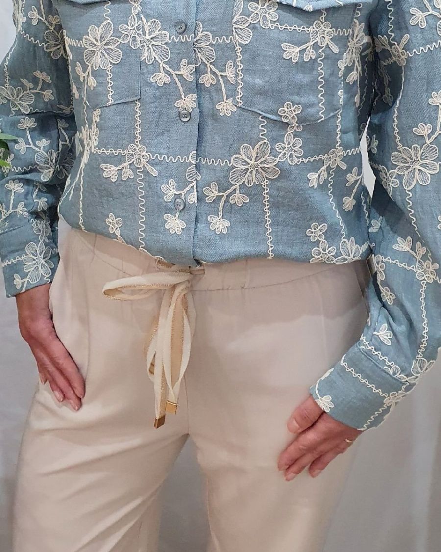 Pantalon femme fluide uni beige Nellie