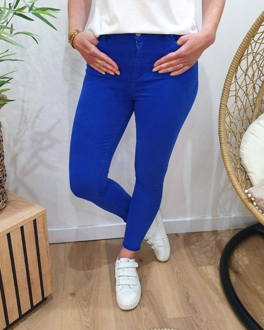 Jean femme bleu roi skinny taille haute 7/8