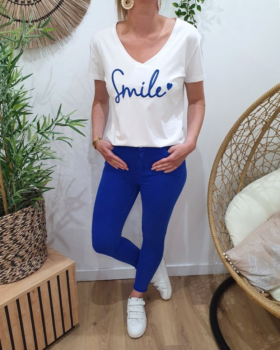 Jean femme bleu roi skinny taille haute 7/8