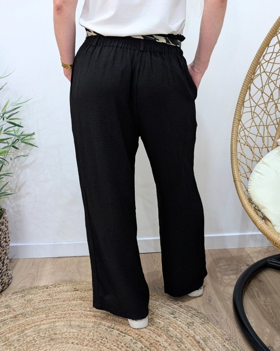 Pantalon fluide femme noir ruban à motifs