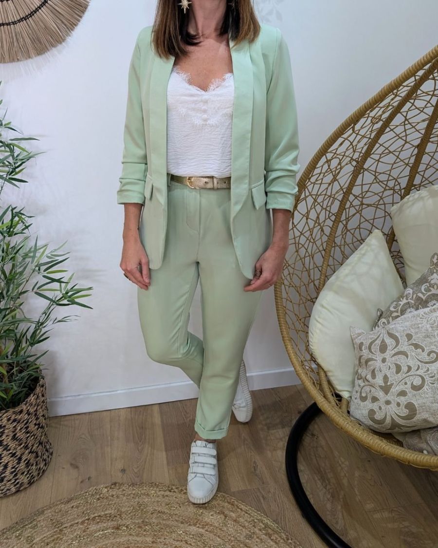 Blazer femme manches plissées vert amande
