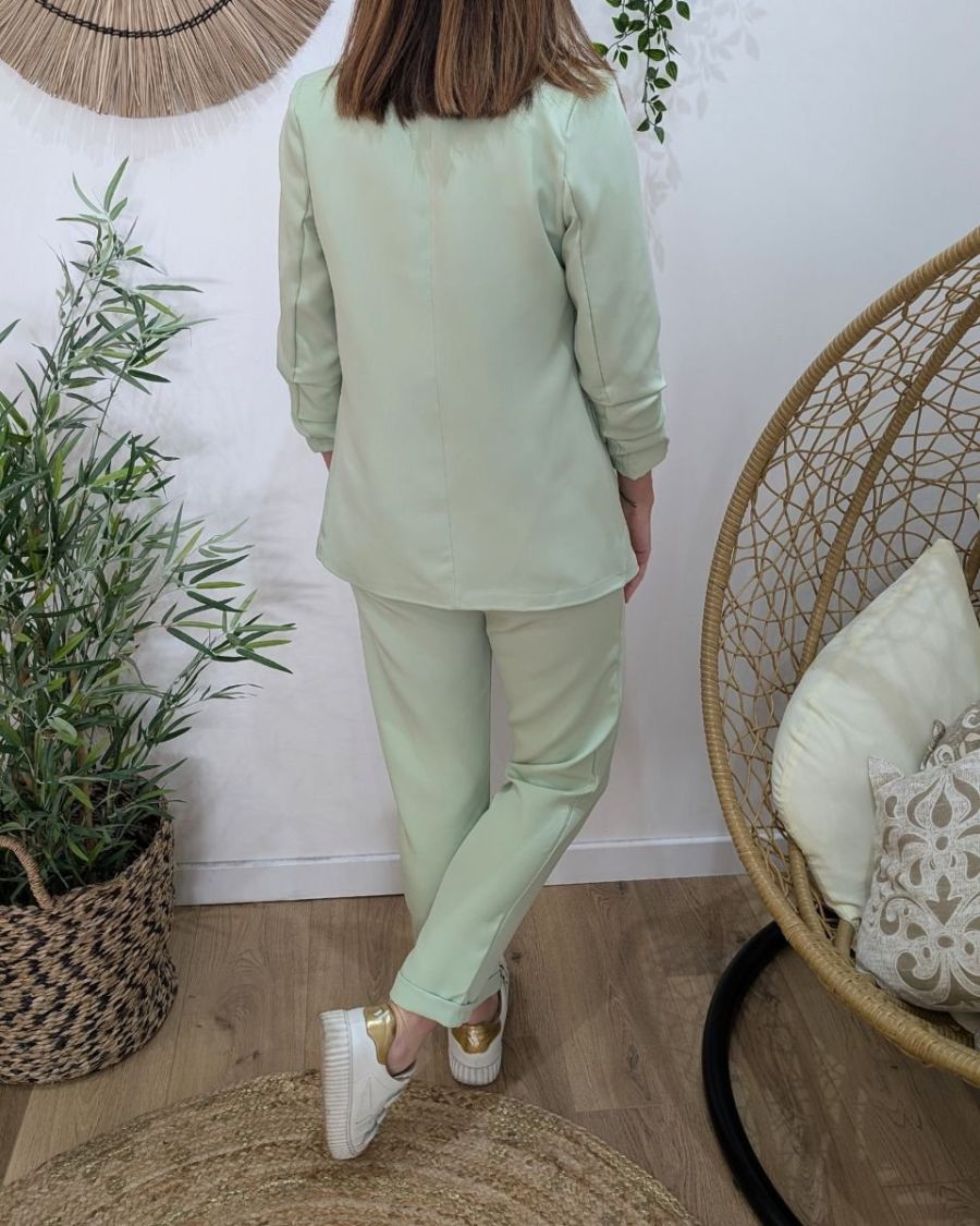 Blazer femme manches plissées vert amande