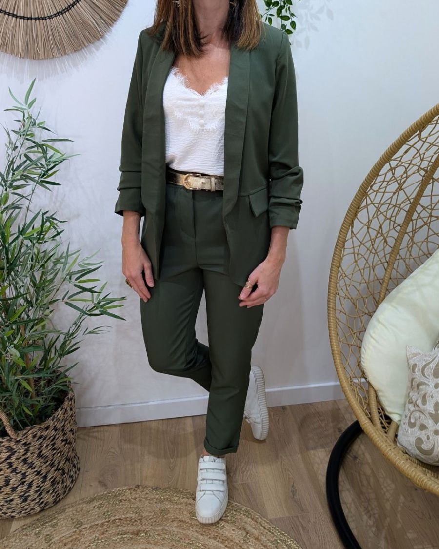 Blazer femme manches plissées kaki