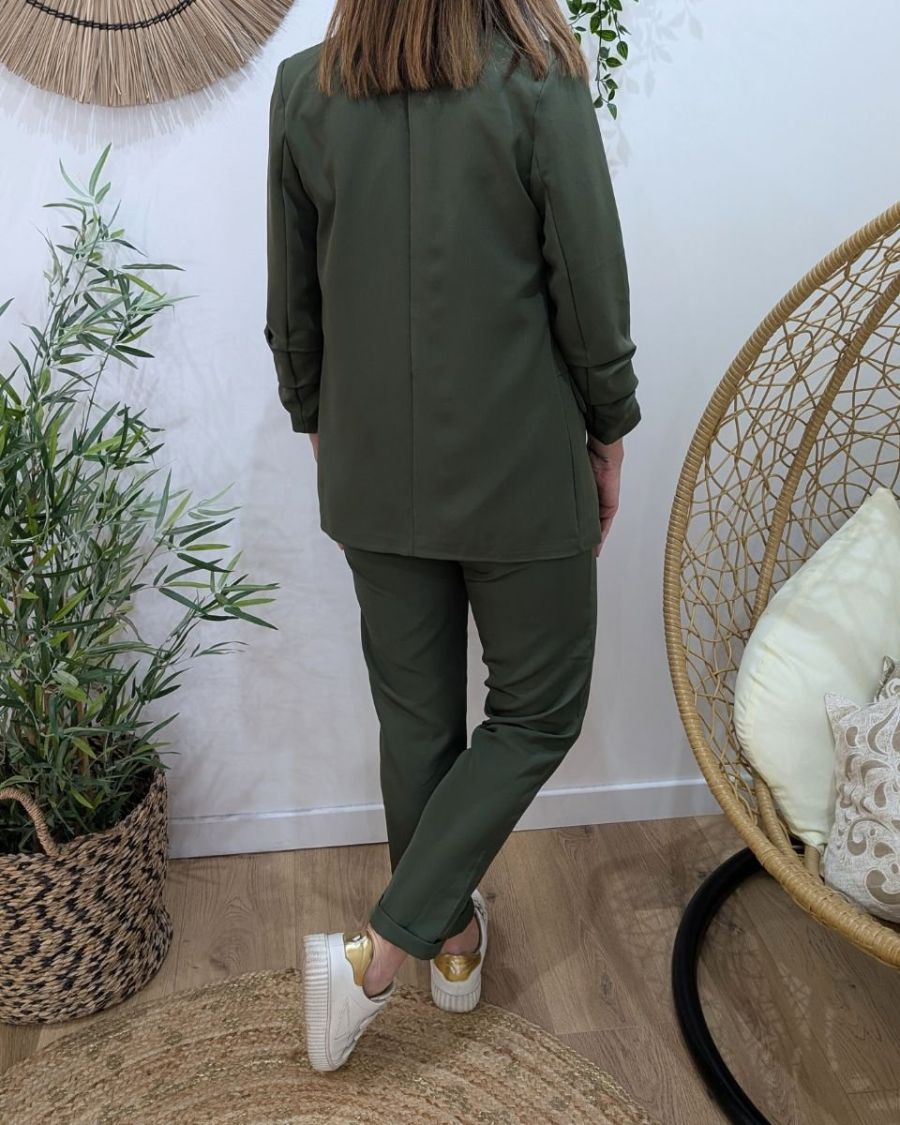 Blazer femme manches plissées kaki