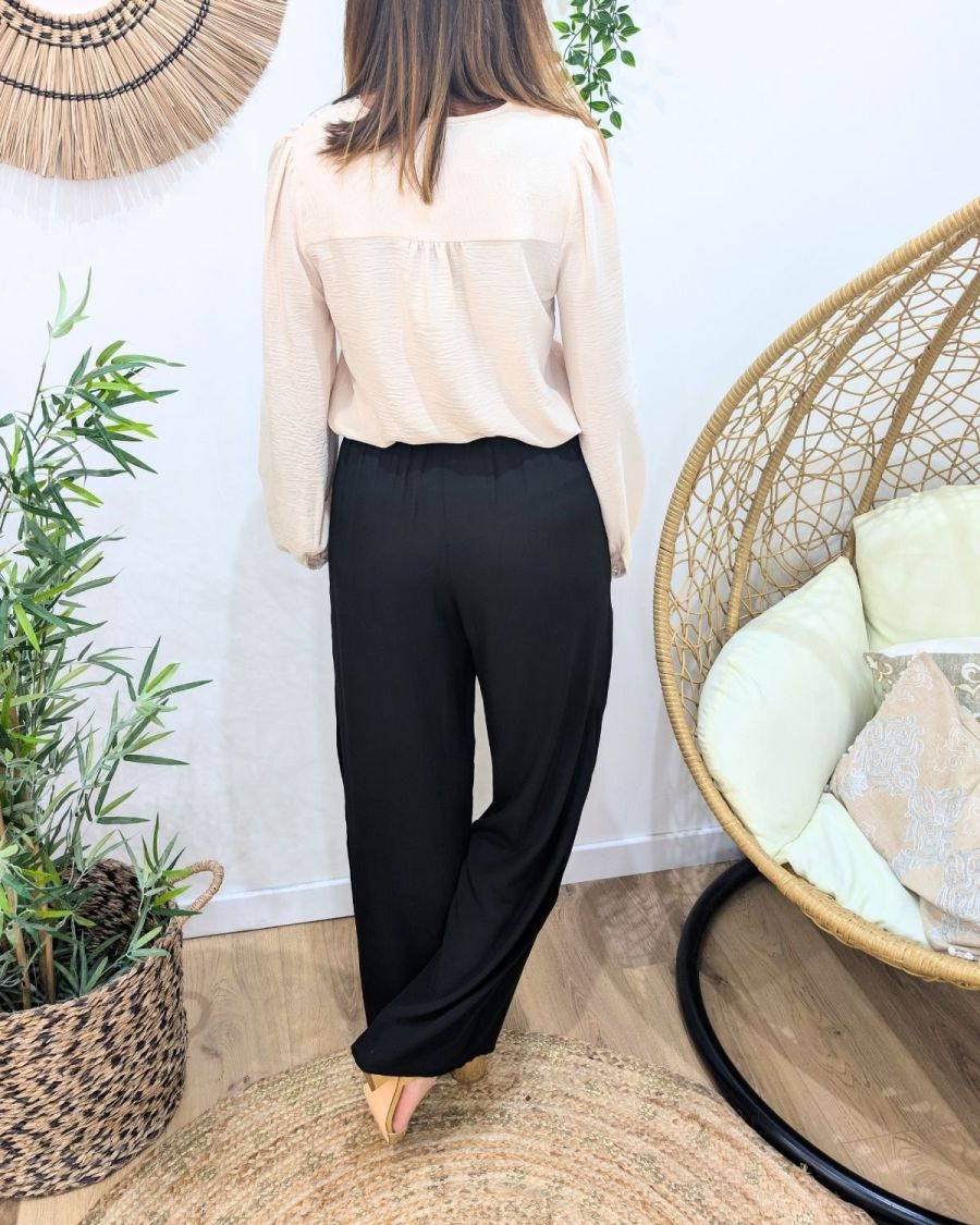 Pantalon fluide femme fin noir Eméria