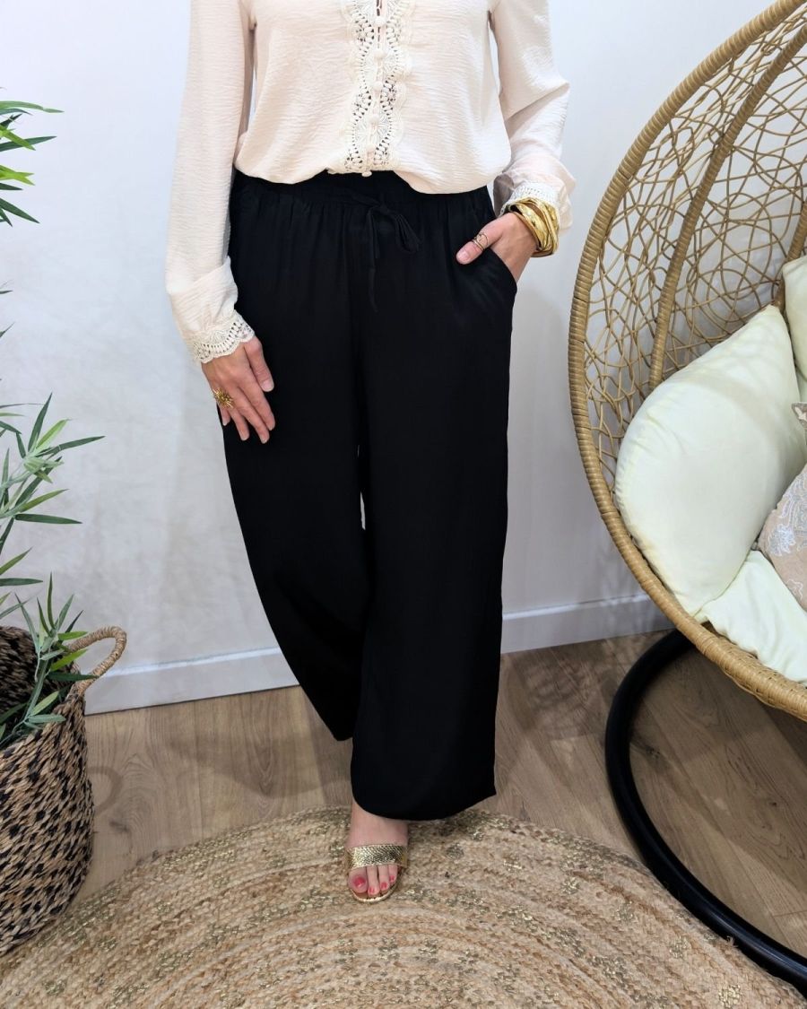 Pantalon fluide femme fin noir Eméria