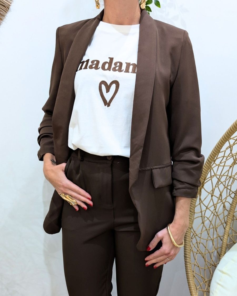 Blazer femme manches plissées marron choco