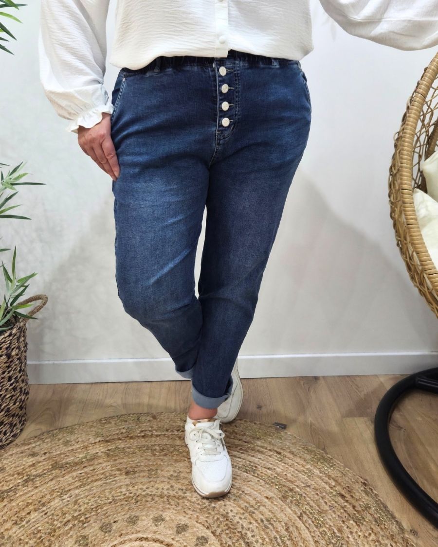 Jean femme élastiqué grande taille bleu foncé Irisia