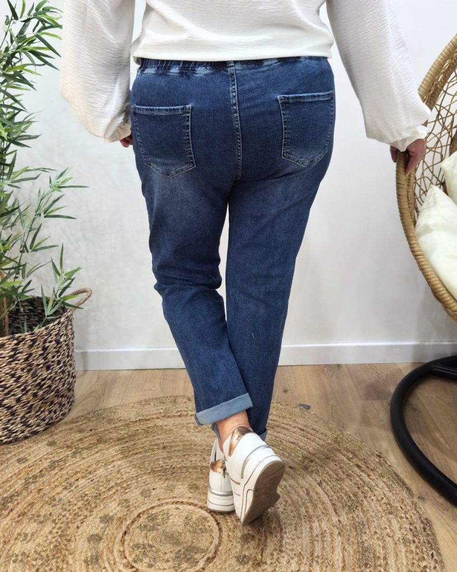 Jean femme élastiqué grande taille bleu foncé Irisia
