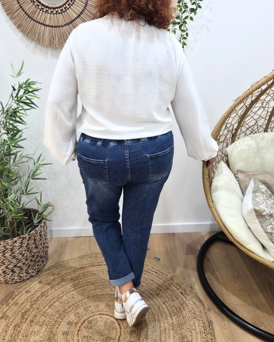 Jean femme élastiqué grande taille bleu foncé Irisia