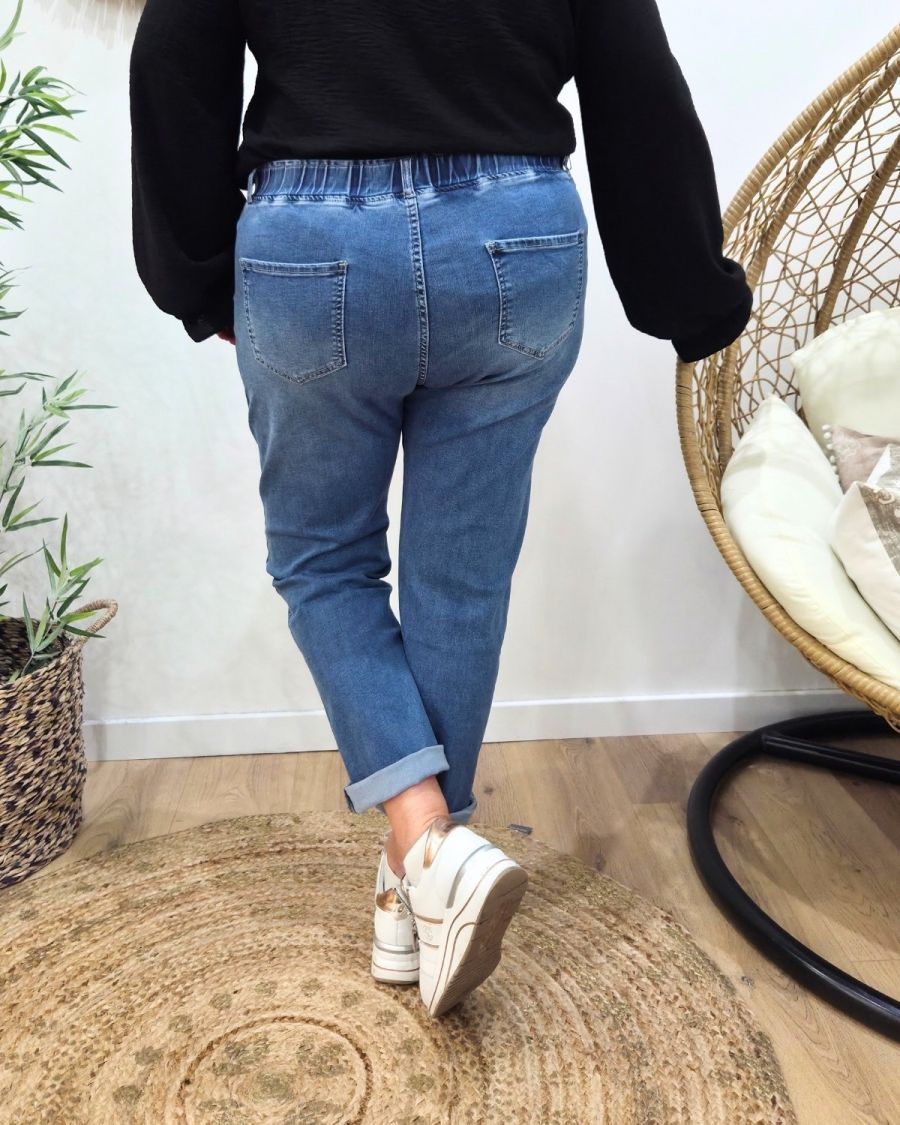 Jean femme élastiqué grande taille bleu moyen Irisia