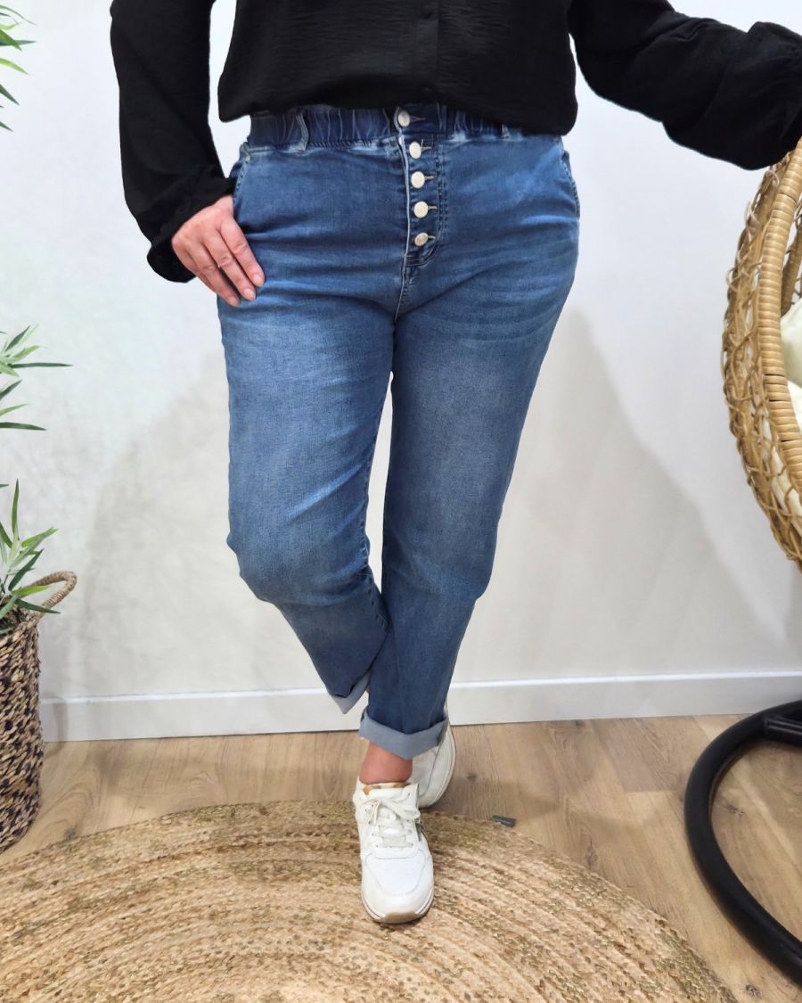 Jean femme élastiqué grande taille bleu moyen Irisia